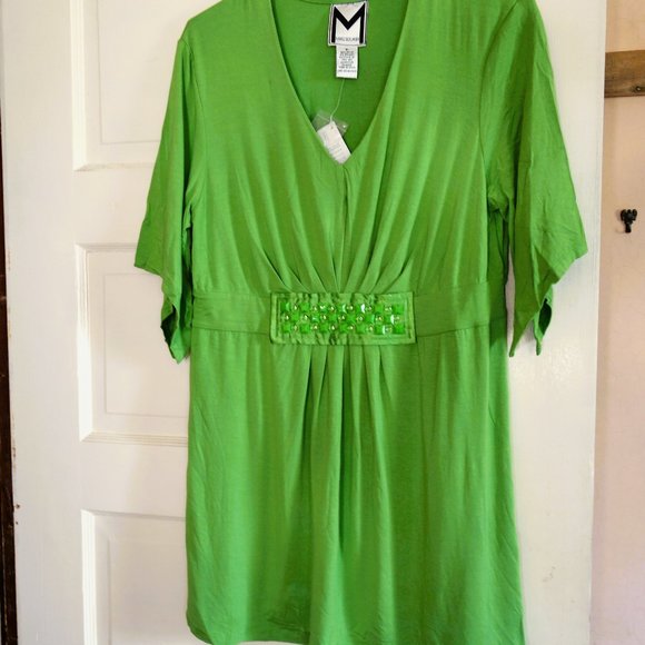 NWT Marc Bouwer Green Tunic Top with Embellishments Size M - Picture 1 of 5